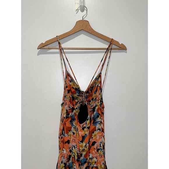 Free People Floral Bohemian Romantic Mulberry Strappy Maxi Dress Women's Size L - Picture 9 of 13